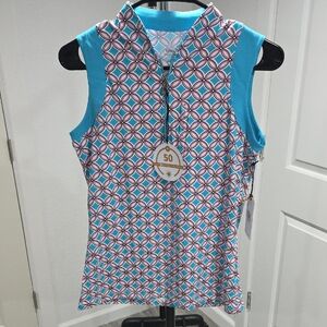 TAIL GOLF TOP TULIP TURQUOISE SLEEVELESS SZ S UPF 50 PERFORMANCE TENNIS PICKABLE